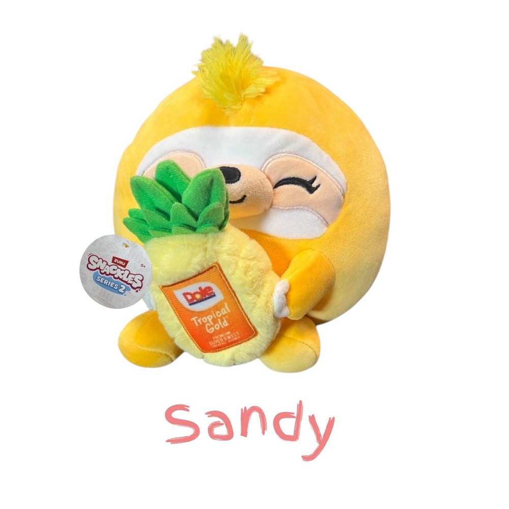Snackles Sandy the Yellow Sloth Plush with Pineapple